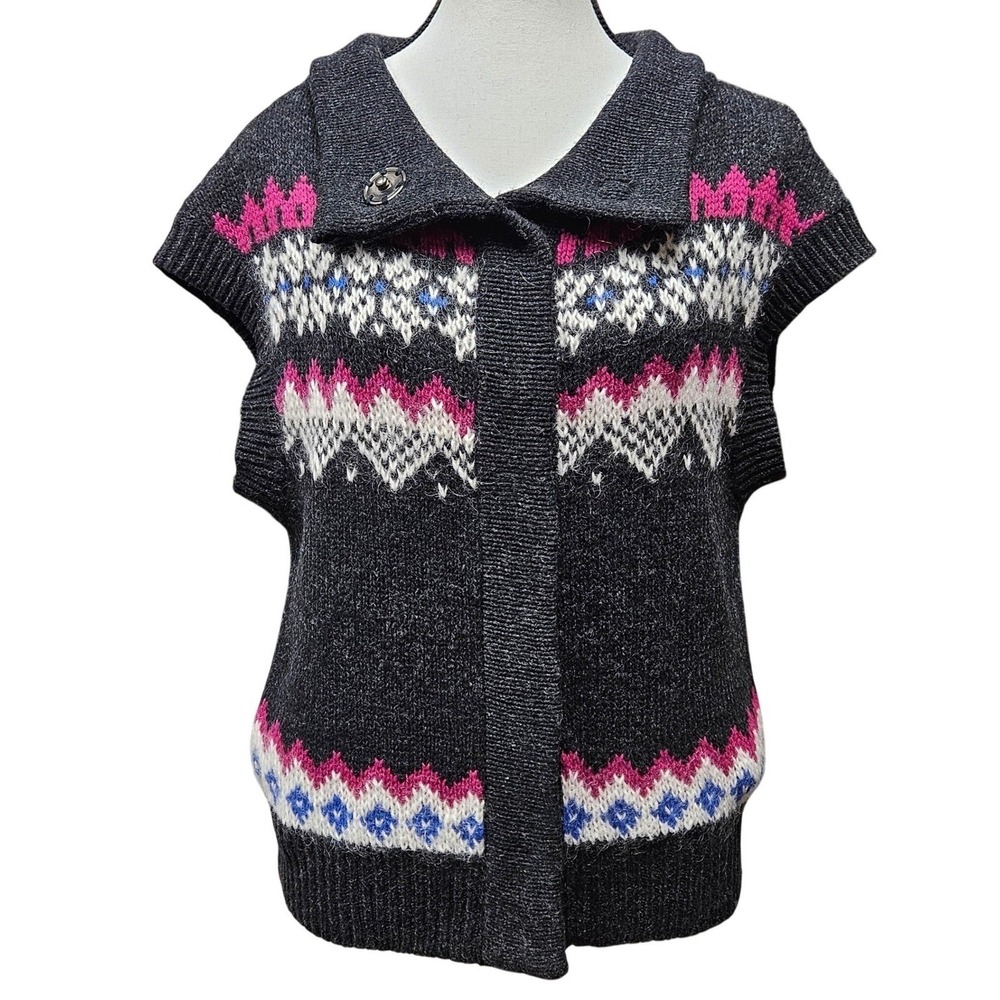 Free People Sweater Vest Women XS Gray Fair Isle Lambswool Mohair Knit Boho Cozy